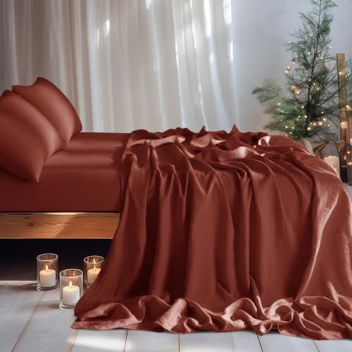 Image of LBRO2M 100% French Pure Linen Sheet Set 4Pcs, 16 inch Deep Pocket Queen Size