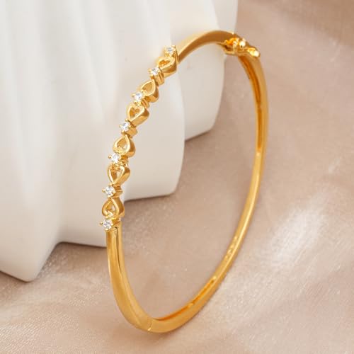 Image of MAIRA 925 Sterling Silver Heart Kada Bracelet | Micron 18K Gold Plated Cubic Zirconia Anti Tarnish Hypoallergenic Kada for Women |Valentine Gift for Women | Certificate of Authenticity