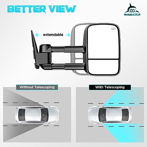 Image of Heated Tow Mirrors Compatible with 1999-2002 Chevy Silverado & GMC Sierra 1500 2500 3500 HD, Tahoe Suburban Avalanche Yukon Denali, Folding Extended Trailer Towing Side Mirrors