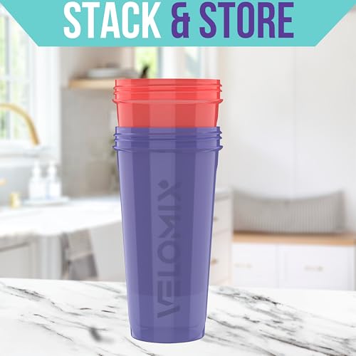 -2 Pack- 28 oz Protein Shaker Bottles for Protein Mixes - 2x Wire Whisk | Leak Proof Shaker Cups for Protein Shakes and Pre Workout | Protein Shaker Bottle Pack (Pink/Purple)