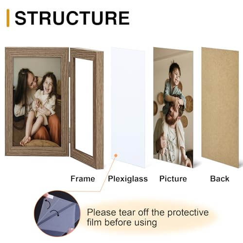 decorUhome Double 5x7 Picture Frame Vertical, Engineered Wood Bifold Photo Frame with Plexiglass for Tabletop Display, 5x7, Oak