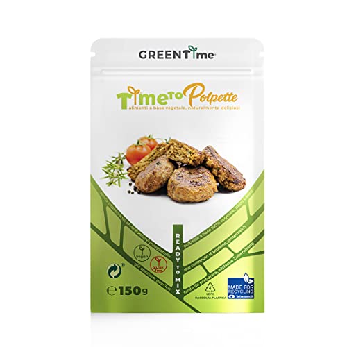 GREENTime Time to Polpette/Frikadelle (150 g) - Vegane Protein Hackbällchen 39,6g/100g | ca. 450g verarbeitete Masse | nachhaltig, vegan & hochwertig | Fleischersatz aus Erbsenprotein & Maisgranulat Cover
