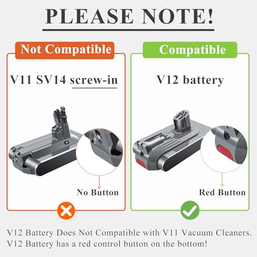 Upgraded V12 Battery Replacement for Dyson V12 Batteries 25.2V 6000mAh V12 Detect Slim SV20 SV26 SV30 SV34 SV35 SV46 965470-01 394167-1 386706-85 Vacuum Cleaner