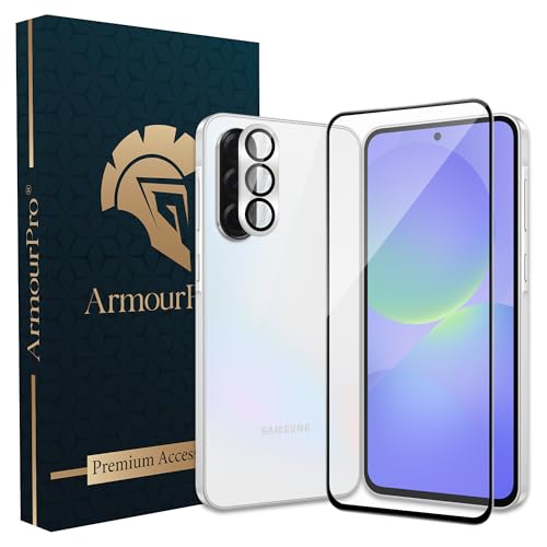Image of ArmourPro Military-Grade Tempered Glass Compatible with Samsung Galaxy A36 5G (6.7 Inch) with Silver Camera Ring Protector & Installation Kit | Edge to Edge Coverage