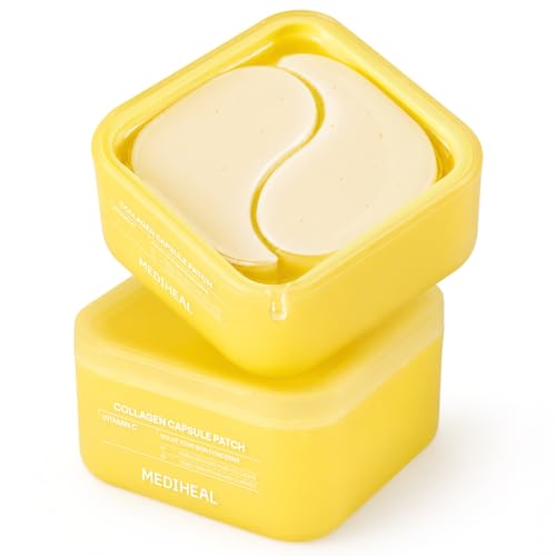Image of MEDIHEAL Vitamin C Collagen Capsule Eye Patches (60 Count) Radiance & Glow | with Encapsulated Vitamin C | Puffy Eyes & Dark Circles | 70mm Wide Patch | 0.00 Irritating | Korean Hydrogel Under Eye Patch