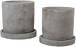 Ensemble de 2 Moderne 4-Inch Pots de planteur à sucents en ciment gris non glacé avec soucoupe amovible
