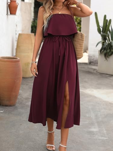 Image of Women's Ruffle Floral Maxi Summer Casual Dress Off Shoulder Wedding Guest Slit Hem Beach Prom Dresses