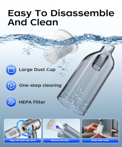 Image of VNOST Car Vacuum,3 Suction Modes,Portable Mini Cordless Cleaner with 50000pa Suction Power,Type-C Charge,Handheld Vacuum for Home,Car,Birthday Gifts for Men Dad(Silver)