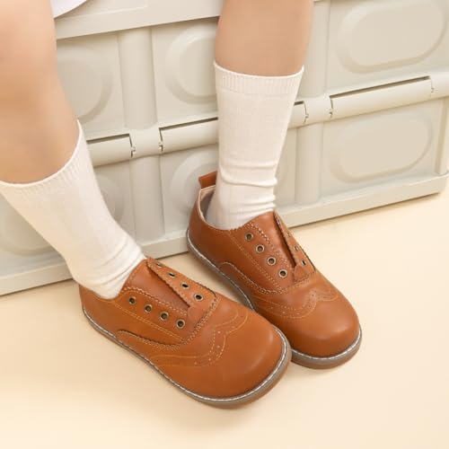 Image of Meckior Toddler Boys Girls Dress Shoes Little Kid Oxford Shoes Wedding Church Dress Shoes PU Leather Lace Up School Uniform Loafer Flats