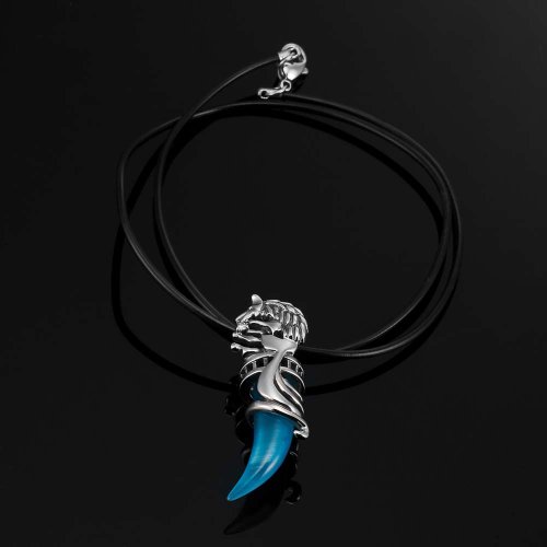 Urban Jewelry Stunning Mens Wolf Tribal Stainless Steel Silver Necklace Pendant 19" Leather Chain, Great Gift For Men #TOP1