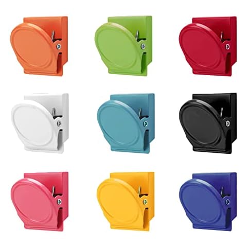 LUCTHY Fridge Magnetic Clips 9pcs, Strong Whiteboard Magnets Coloured Magnet Clips Scratch-resistant for Home Office School Cover