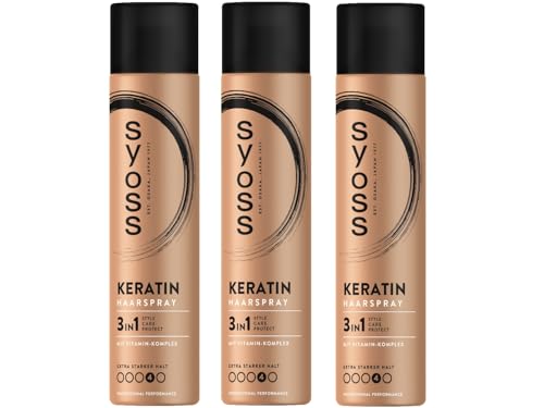 SYOSS Haarspray Keratin Haltegrad 4 (3x 400 ml), Styling Spray mit 48h Halt für extra starken Halt, Schutz & Stärke für geschmeidiges, weiches und glänzendes Haar