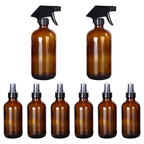 Preisvergleich Produktbild Solustre 8pcs Pumpflasche Pumpspender Nachfüllbar Braubglas Leer Handgel Pumpe Gelspender Flasche Reinigung Hygiene Flüssigkeiten für Küche Bad Outdoor (120ml+240ml)