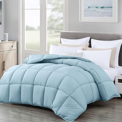 Chezmoi Collection Edredón alternativo de plumón tamaño King de gran tamaño para todas las estaciones, relleno de microfibra de felpa, acolchado de punto de caja, inserto de edredón con pestañas en