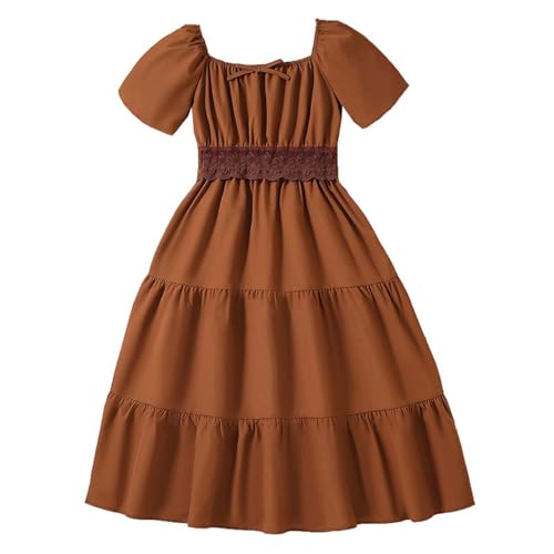Girls Summer Dresses Cute Double Layer Ruffle Sleeve Smocked Flowy Dress 6-12 Years