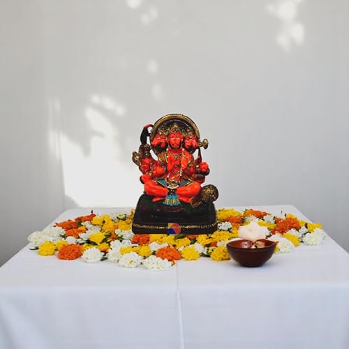 Image of Hanuman murti - Hanuman Idol for Home Decor & Office - Panchmukhi Hanuman - (13 x 11 x 9 cm) (Orange)