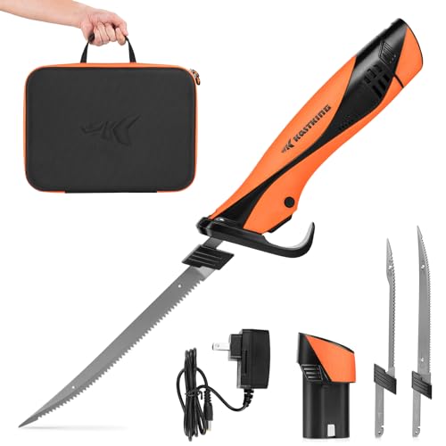 Comparison: Best Electric Knife For Filleting Fish 5 KastKing Cordless Electric Fillet Knife with 7" & 9" Razor-Sharp Blades (Speed Demon Pro) - Rechargeable, High Speed, Extended Battery Life, Ergonomic Non-Slip Grip, Safety Lock, Storage Carry Case for Fishing, Filleting, Outdoors
