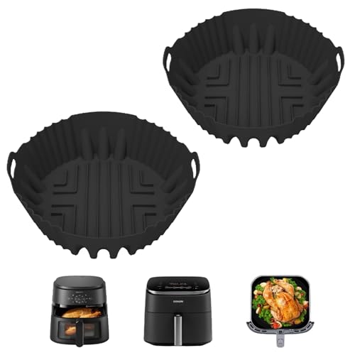 2 Pièces Accessoires Air Fryer, Moule Silicone Air Fryer, Plat Silicone Air Fryer, Panier Moule pour Friteuse à Air Chaud Réutilisable pour Friteuse Air, Micro-ondes, Four