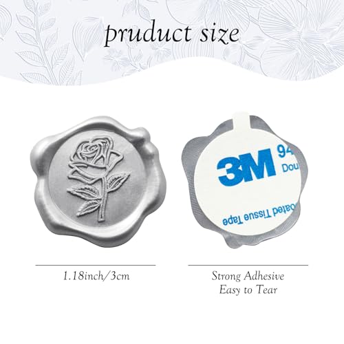 Pilloze 50 Pcs Silvery Wax Seal Stickers - Rose Style, Self Adhesive Wax Seal for Wedding Invitation, Easy Use Good Adhesion, Silvery Rose Envelope Stickers Perfect for Invitation or Seating Chart — view 2