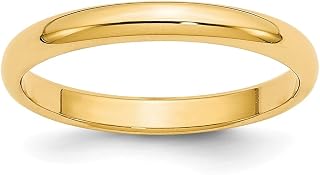 Saris and Things 14K Yellow Gold 2.5mm Light Weight Half Round Band Size 4 to 14