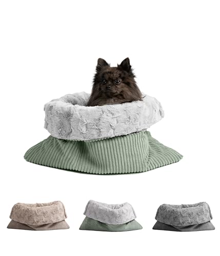 HS-Hundebett® Schlupfsack Cord-Exklusiv – Vielseitige Kuschelhöhle für Hunde und Katzen – Waschbar – Made in DE (Grün/Hellgrau, 60x75cm)