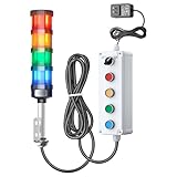4 Stack Super Bright LED Andon Tower Lights, 24VDC Red/Yellow/Green/Blue, Off-ON, No Sound, 16.4ft Extension...