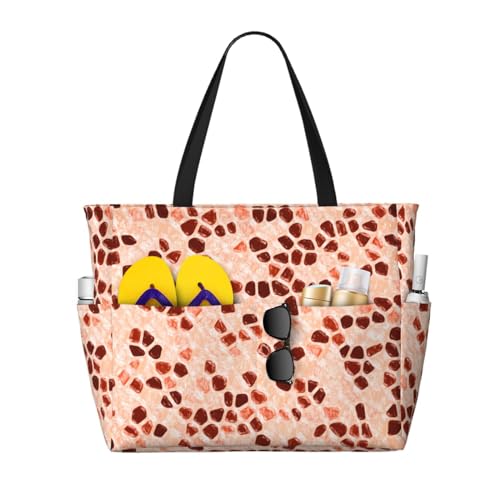 Grand sac de plage sac à bandoulière pour femme cabas fourre-tout orange corail beige
