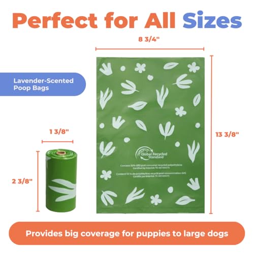 Image of Best Pet Supplies Poop Bags for Dogs, 50% Post-Consumer Recycled Content dog waste bags on rolls, fits all poop bag holders for leashes - 150 Count, Green, Lavender Scented