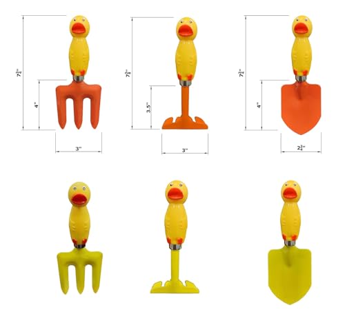 Kids Gardening Set Yellow Duck Handle, 6 Pieces (Organe+ Yellow), Kids Garden Tool Set Kids Beach Shovel Sandbox Play Toy Garden Hand Tool