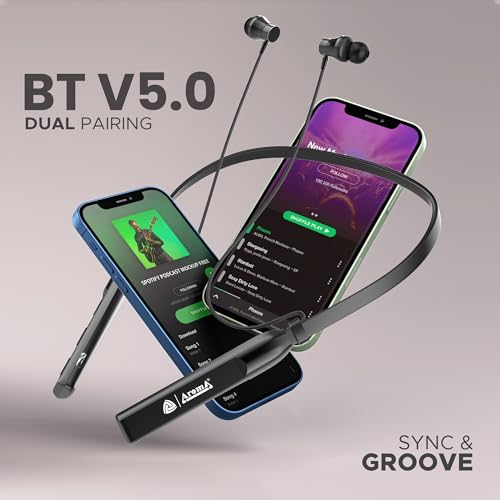 Image of AROMA NB119 Tune Upto 48 Hours Playtime*, Fast Charging, Dual Pairing, Bluetooth Neckband