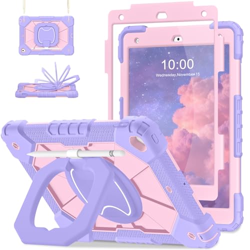 Image of Auizotl Case for iPad 9th /8th /7th Generation 10.2 Inch iPad Case 9th Generation with Screen Protector /Rotate Stand /Pen Holder,Military Grade Shockproof i Pad 9th /8th /7th Gen Cases,Purple Rose