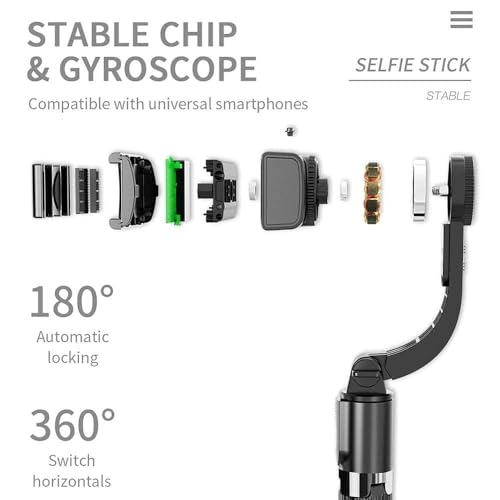 Image of Gimbal for Phone,Camera Tripod Stand for Phone, Smartphone Gimbler for iPhone with Anti-Shake 1-Axis STABILIZER for Android & iOS Ideal for Vlogging Reels YouTube Travel Videos