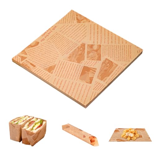 100 Hojas Papel Alimentario Antigrasa,22 x 22cm Papel Encerado para Alimentos,Antiadherente Papel Envolver Alimentos,Estilo Retro de Periódico Antiguo,Papel para Queso para Sándwiches,Hamburguesas