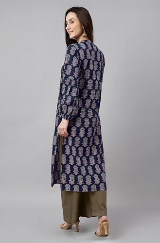 Image of Janasya Women's Pure Cotton Floral Printed A-line Kurta