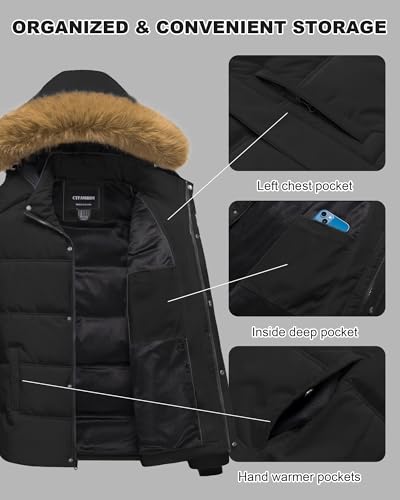 Image of Men's Puffer Jacket Winter Coat Puffy Parka with Fur Hood Waterproof & Windproof Shell Fleece lining 4 Pockets
