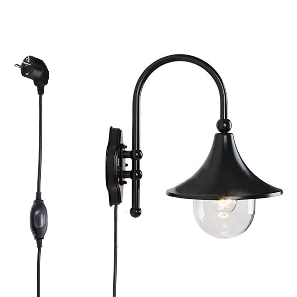Außen IP65 Wasserdicht Wandleuchten, Aluminium Aussen Wandlampe, 1,8m Kabel mit Stecker, E27, Max. 60W Wandleuchte für Garten Garage Sportplatz - BD0785