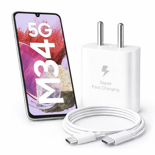 Image of 25W Charger for Samsung Galaxy M34 with Type-C to C Cable | Super Fast Charging PD Adapter for Galaxy S26 /S25 Ultra, S24 FE, M17e /A36 /A16, M15 /M17 /M55 5G, F17 /F70e /Z Fold & S /A /M /F /Z Series Phones