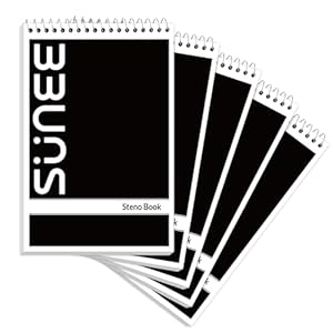 SUNEE 5 Pack Steno Pads 6×9, Gregg Rule, 60 Sheets, Spiral Notebook 6×9, White Paper, Take Notes with Top Spiral Notebook, for School, University, College, Work, Office, Black