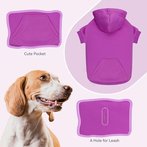 Image of Dog Sweaters for Small Dogs Dog Hoodie Solid Soft Brushed Fleece Clothes Hoodie Sweatshirt with Pocket(Purple-S)