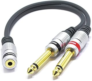 3.5 to 2x 6.35 Jack Vitalco Audio Adapter 3.5mm Female to twin 6.35mm Male Y splitter Cable adaptor 1/8" Stereo to Double 1/4" Mono