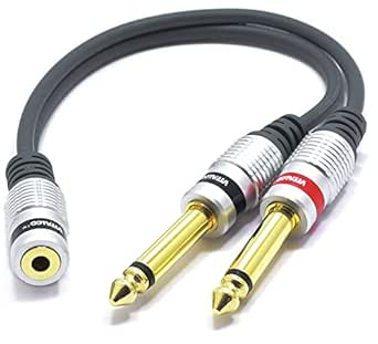 Adaptateur Femelle Jack 3,5mm Vers 2x Mâle 6,35mm,Mono Câble Audio