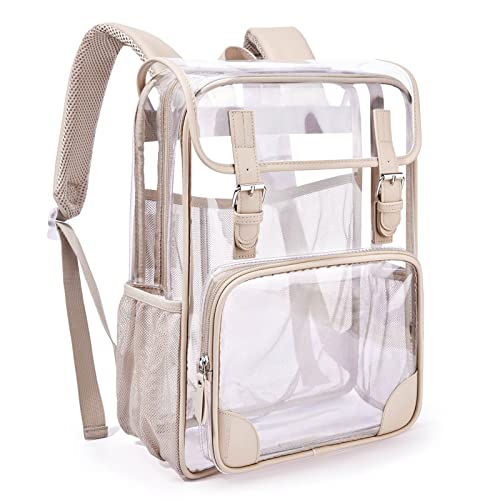 Mommore Clear Backpack Heavy Duty Thick Pvc Transparent Backpack With Leather Trim Large Capacity See Through Backpack #TOP8