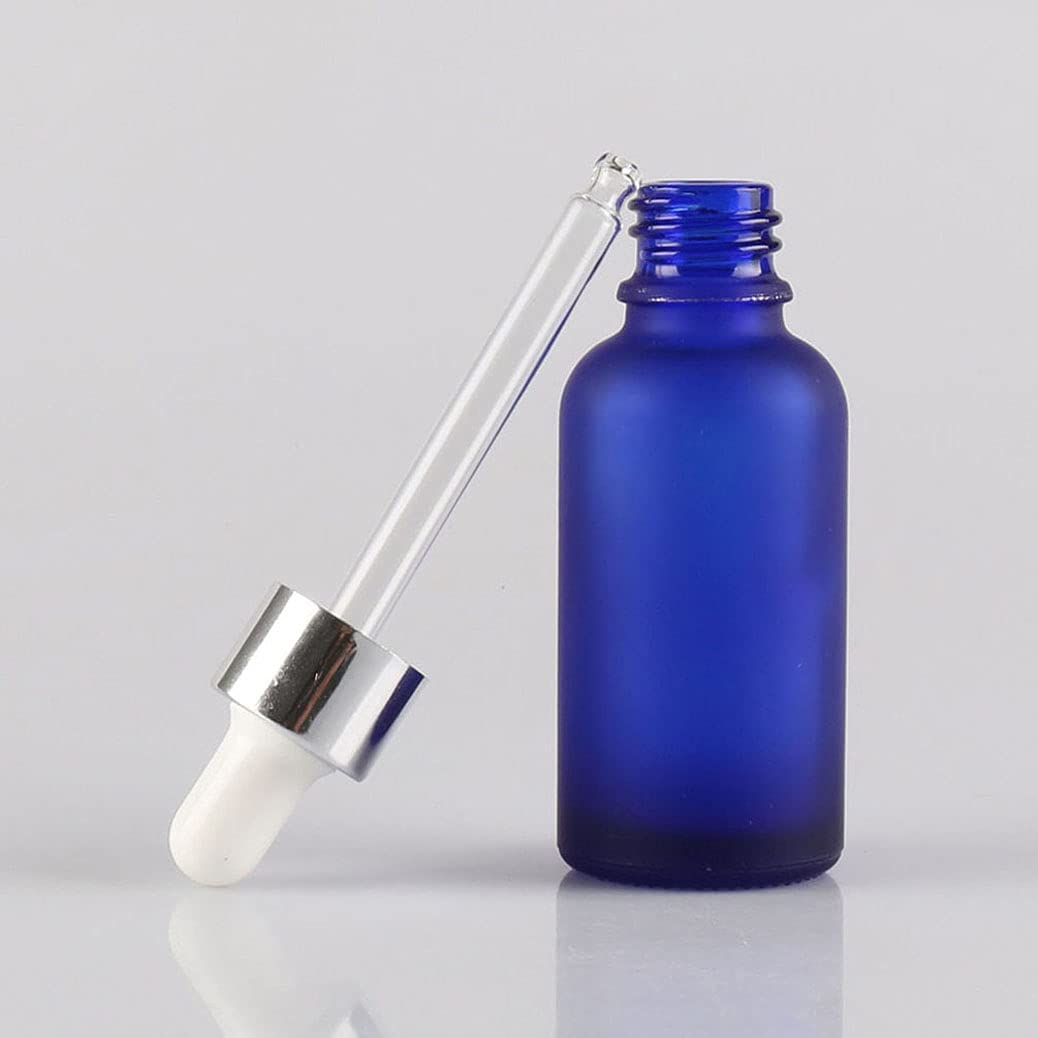 24 Piezas Azul Mate Frasco Cuentagotas Cristal 30ml, Azul Botellas Cuentagotas con Pipeta de Vidrio Plata, para Fragancias de Aromaterapia de Aceites Esenciales, Masaje, Viaje