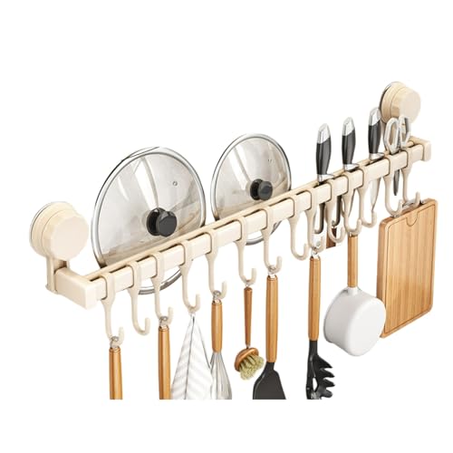 アルミニウムキッチンツールフック 強力吸盤 防水防錆 可動式フック 壁を傷つけない 鍋蓋置き/調理器具収納 壁掛けキッチンラック (ホワイト,40cm)