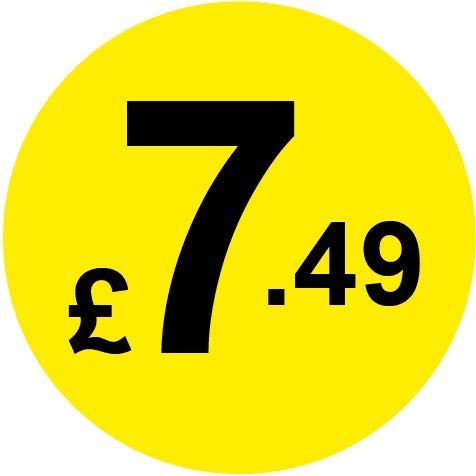 Permanent Adhesive - Black & Yellow 30mm Price Stickers/Labels from £5.45 to £17, 500, £7.49
