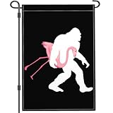 Yesuavt Bigfoot Flamingo Garden Flag Funny Garden Flags for Outside 12x18 Double Sided Outdoor Lawn Sasquatch Bigfoot Flamingo Yard Decor Welcome Seasonal Holiday Summer Garden Flag, Black