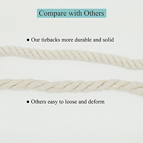 JQWUPUP 4 Pack Rustic Curtain Tiebacks - Decorative Outdoor Curtain Drapery Holdbacks Holders - Hand Knitting Cotton Rope Drape Tie Backs for Sheer and Blackout Curtain (Set of 4, Beige) - Image 4