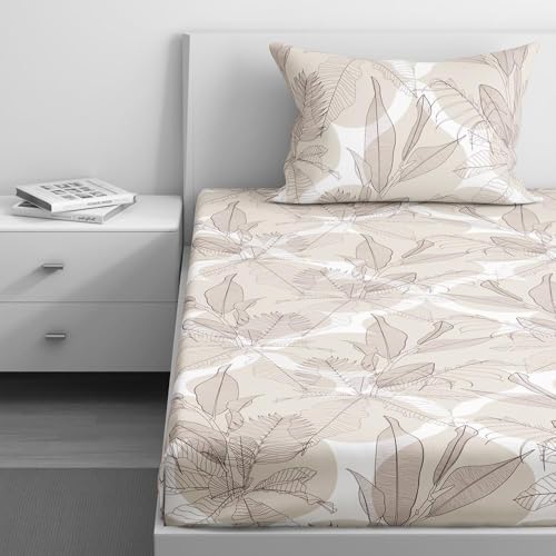 Image of Wakefit Cotton Fitted Bedsheet | 200 TC Elastic Fitted Sheet, Single Bed Bedsheet with 1 Pillow Cover | Mekko - 72x30 inches