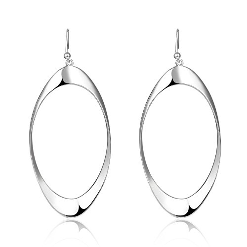 SA SILVERAGE 925 Sterling Silver Oval Twist French Wire Earrings for Women Teardrop Earrings