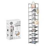 ZOES HOMEWARE Tall Narrow Shoe Rack, Skinny Vertical Shoe Racks, 10 Tier / 5 Tier Shoe Shelf, Space Saving Shoe Rack, Corner Shoe Organizer with Hooks for Small Place, Entryway, Doorway